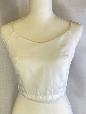 Fancyinn White Dressy Crop Top With Zip Back Women Size S